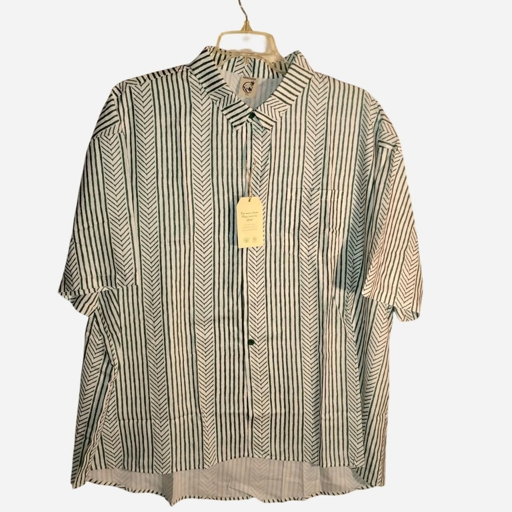 Hardaddy Men’s 4XL Shirt - Green & White Chevron Stripe - Breathable NWT